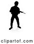 Vector Illustration of Silhouetted Male Armed Soldier, with a Reflection or Shadow, on a White Background by AtStockIllustration