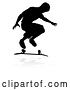 Vector Illustration of Silhouetted Male Skateboarder, with a Reflection or Shadow, on a White Background by AtStockIllustration
