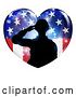 Vector Illustration of Silhouetted Military Veteran or Soldier Saluting in an American Themed Flag Heart by AtStockIllustration