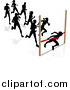 Vector Illustration of Silhouetted Runners, a Woman Breaking Through the Finish Line by AtStockIllustration