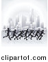 Vector Illustration of Silhouetted Runners Racing Through a City by AtStockIllustration