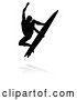 Vector Illustration of Silhouetted Surfer with a Reflection or Shadow, on a White Background by AtStockIllustration