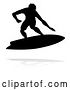 Vector Illustration of Silhouetted Surfer with a Reflection or Shadow, on a White Background by AtStockIllustration