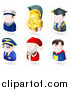 Vector Illustration of Six Avatar People; Sailor, Spartan, Teacher, Pilot, Santa, and a Superhero by AtStockIllustration