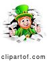 Vector Illustration of St Patricks Day Leprechaun Giving Two Thumbs up and Breaking Through White Brick Wall by AtStockIllustration