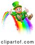 Vector Illustration of St Patricks Day Leprechaun Giving Two Thumbs up and Sliding down a Rainbow by AtStockIllustration