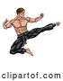 Vector Illustration of Strong Muscular Male Martial Artist Kicking by AtStockIllustration