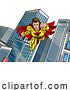 Vector Illustration of Super Hero Flying City Comic Book Superhero Pose by AtStockIllustration