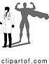 Vector Illustration of Superhero Doctor with Super Hero Shadow Silhouette by AtStockIllustration