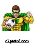 Vector Illustration of Superhero Holding Soccer Ball Sports Mascot by AtStockIllustration