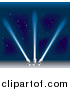 Vector Illustration of Three Bright Searchlights Shining into the Blue Night Sky by AtStockIllustration