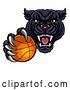 Vector Illustration of Tough Black Panther Monster Mascot Holding out a Basketball in One Clawed Paw by AtStockIllustration
