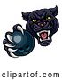 Vector Illustration of Tough Black Panther Monster Mascot Holding out a Bowling Ball in One Clawed Paw by AtStockIllustration