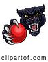 Vector Illustration of Tough Black Panther Monster Mascot Holding out a Cricket Ball in One Clawed Paw by AtStockIllustration