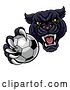 Vector Illustration of Tough Black Panther Monster Mascot Holding out a Soccer Ball in One Clawed Paw by AtStockIllustration