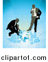 Vector Illustration of Two Businessmen Completing a Blue Jigsaw Puzzle Together by AtStockIllustration