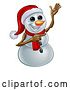 Vector Illustration of Waving Snowman Wearing a Santa Hat by AtStockIllustration
