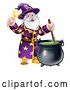 Vector Illustration of Wizard with Wand and Cauldron by AtStockIllustration