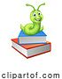 Vector Illustration of Worm Bookworm Caterpillar on Book Stack by AtStockIllustration