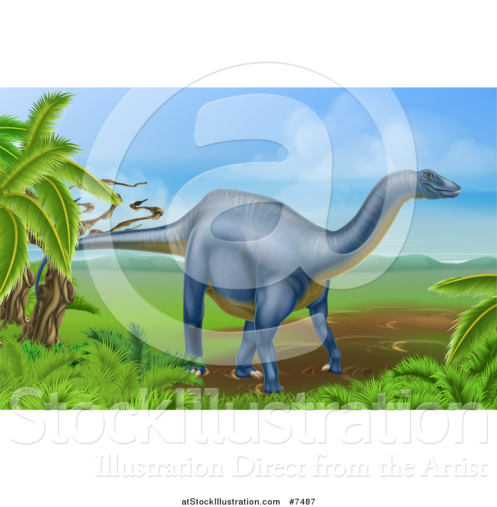 Download Vector Illustration of a 3d Grayish Blue Diplodocus Dinosaur in a Landscape by ...
