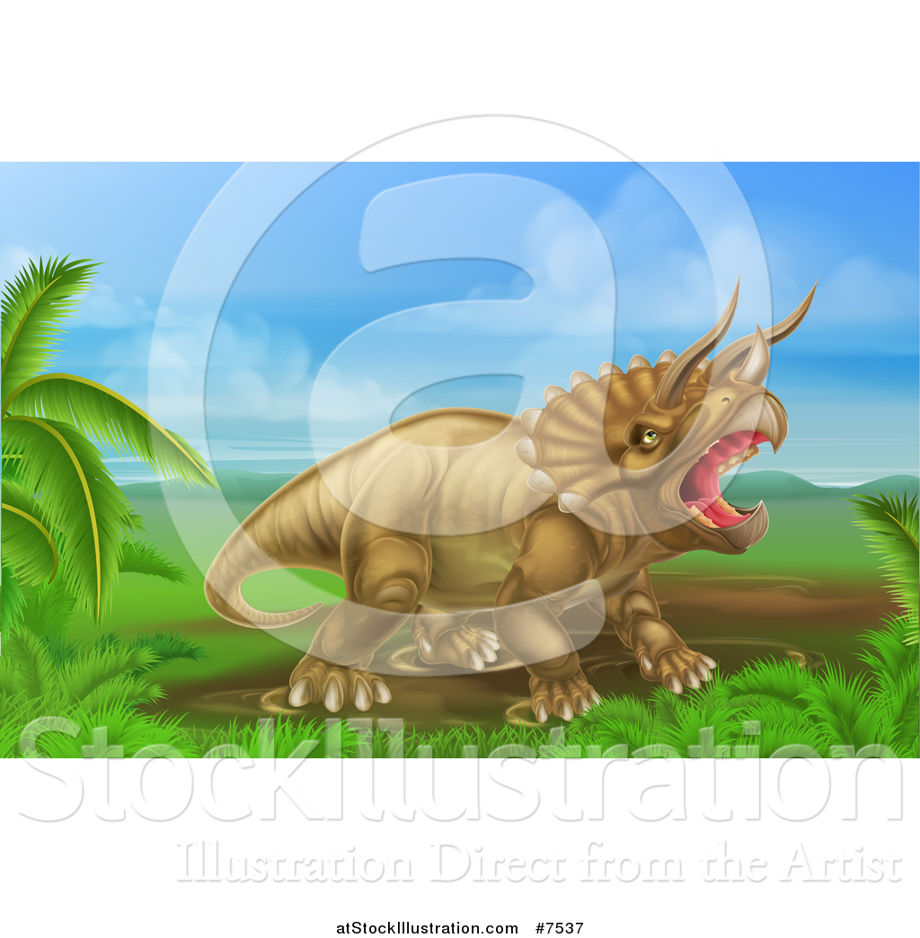 Download Vector Illustration of a 3d Roaring Angry Triceratops Dinosaur in a Landscape by ...