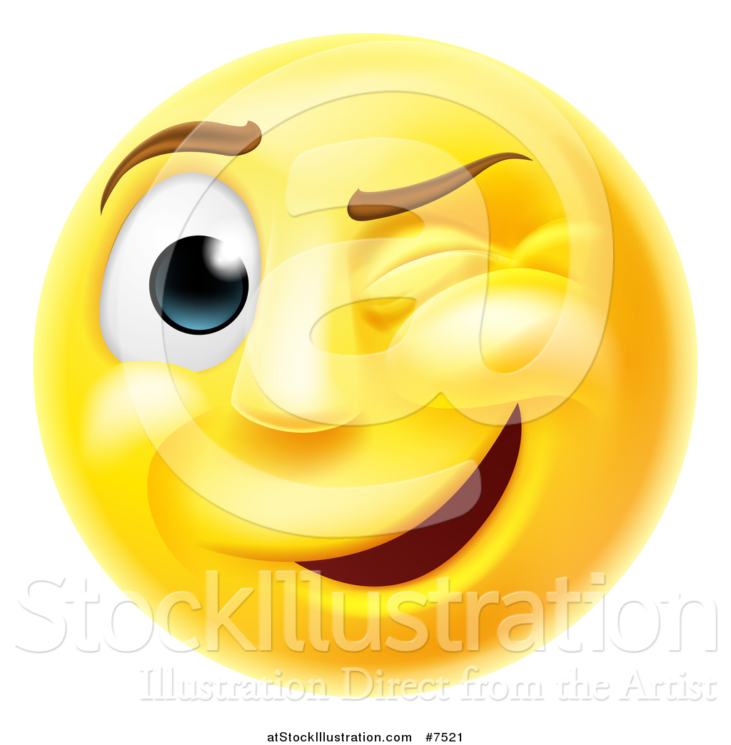 Vector Illustration of a 3d Yellow Smiley Emoji Emoticon Face Winking ...