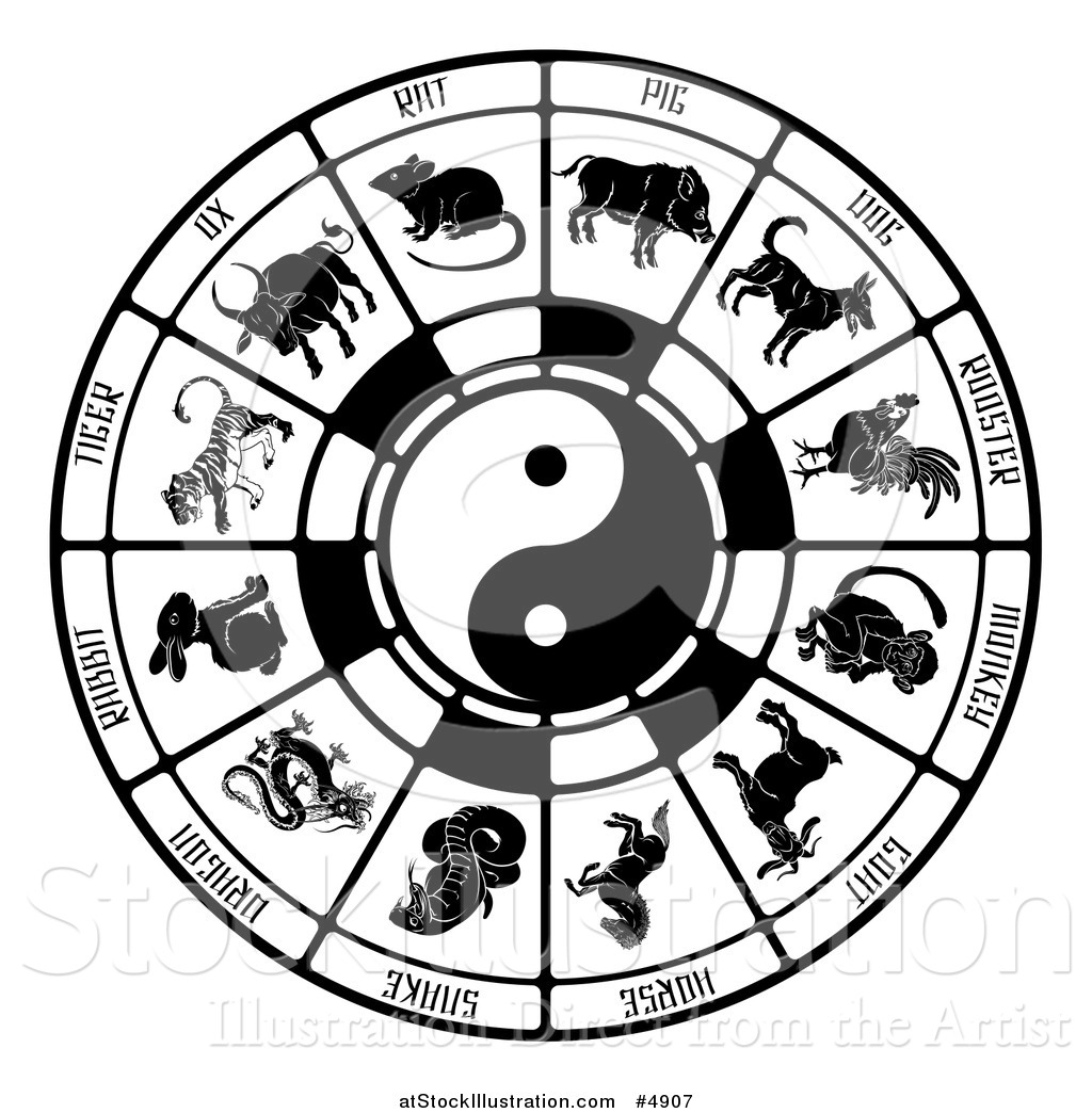Vector Illustration of a Black and White Chinese Zodiac and Yin Yang by ...
