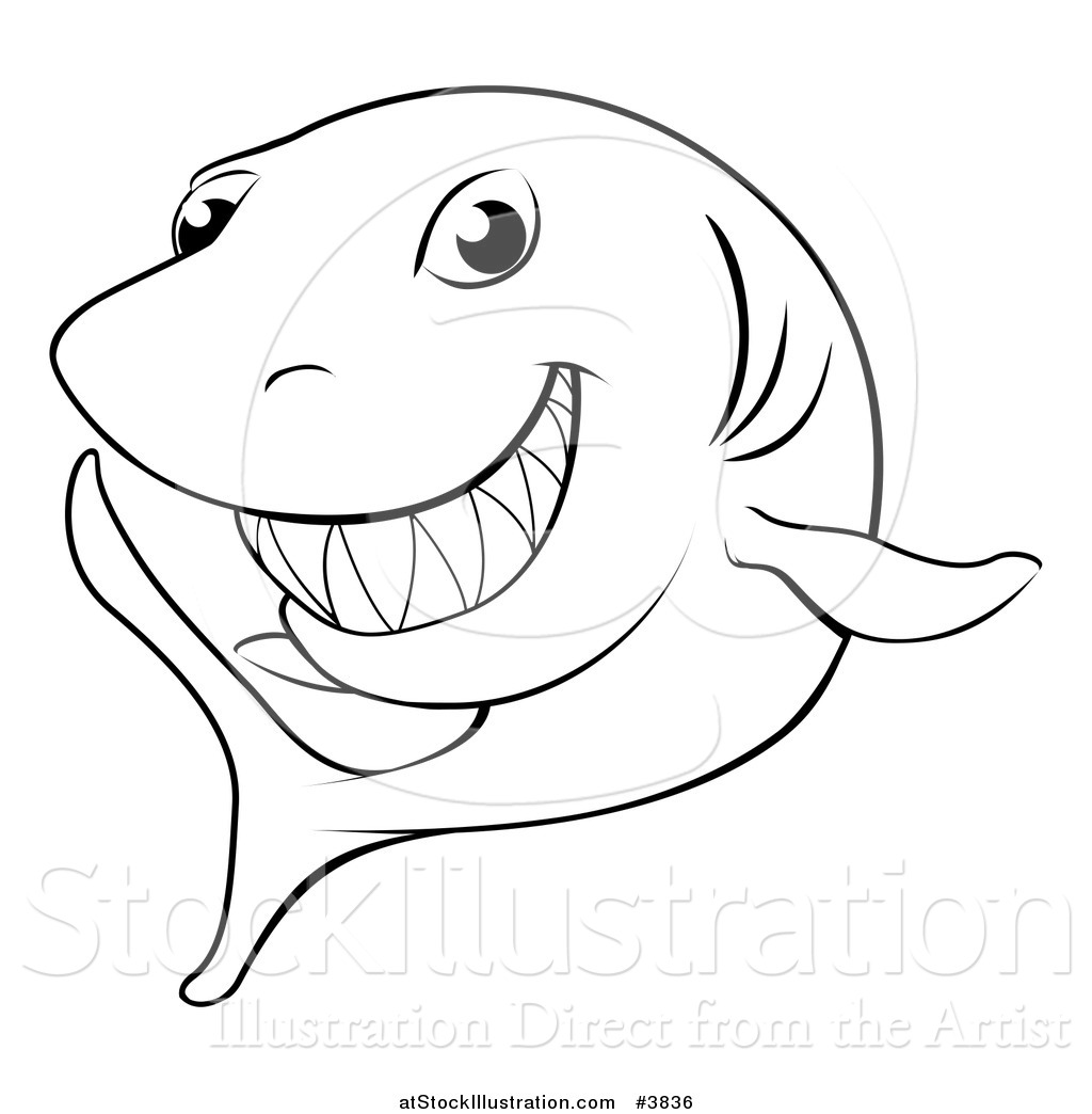 Download Vector Illustration of a Black and White Grinning Shark ...