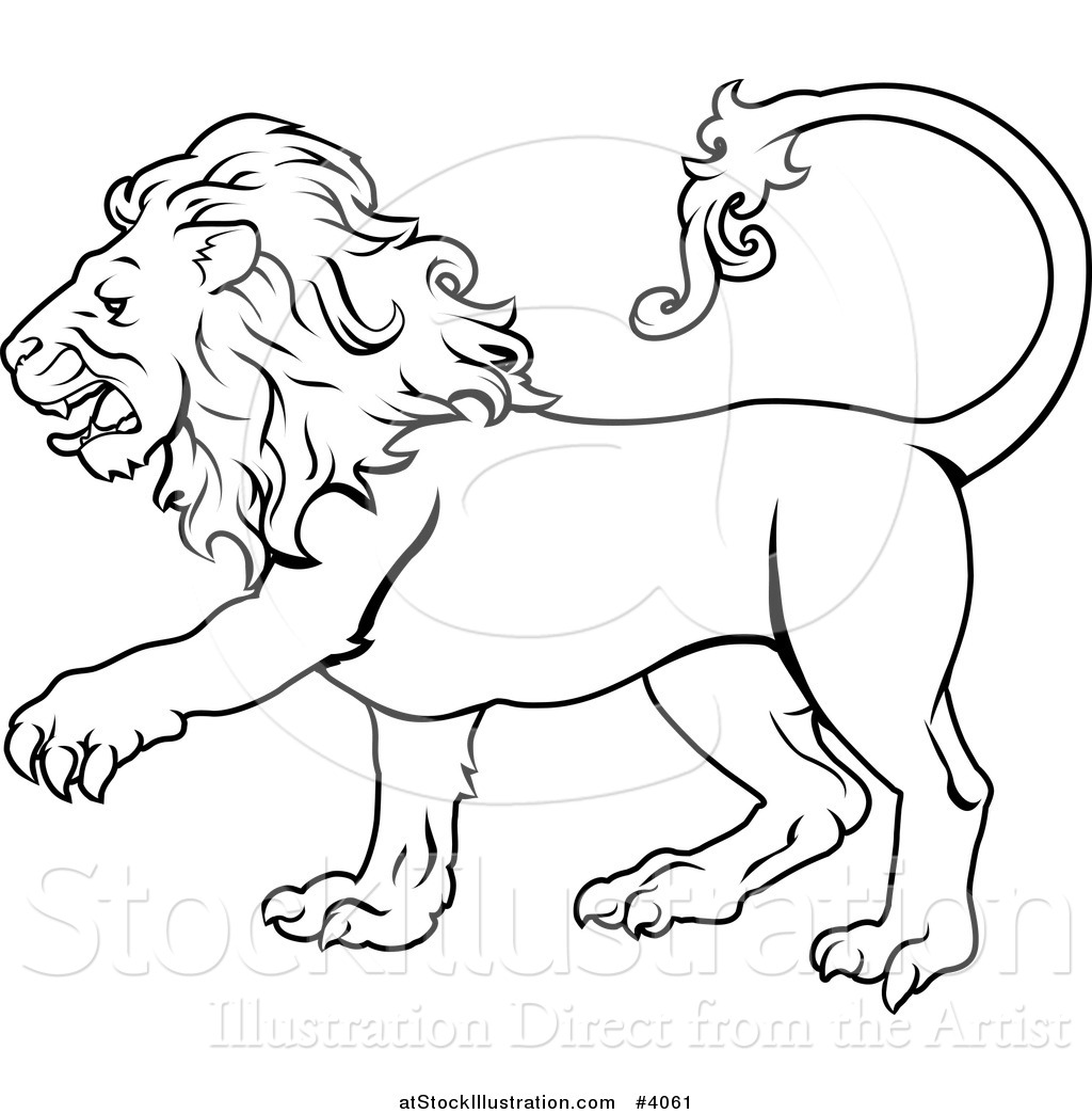 Vector Illustration of a Black and White Line Draing of the Leo Lion ...