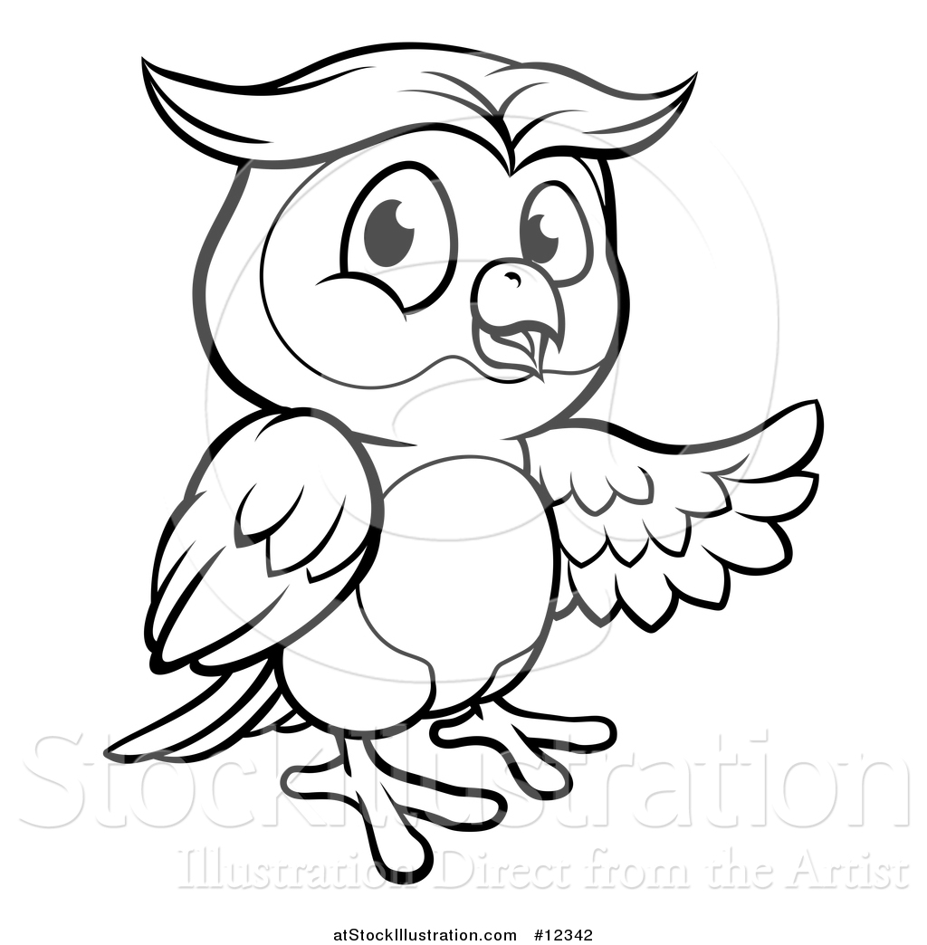 Vector Illustration Of A Black And White Owl Mascot