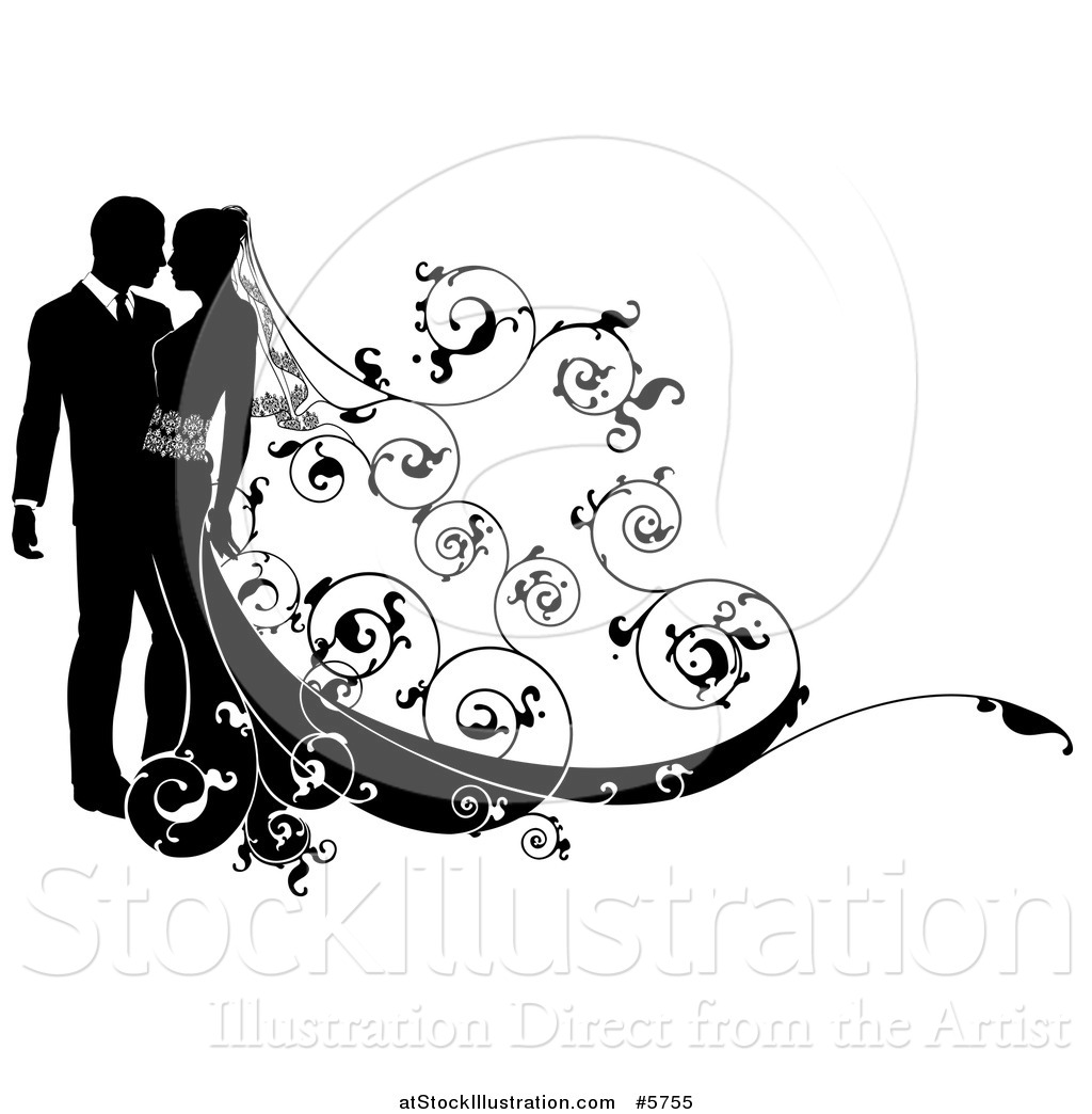 Vector Illustration of a Black and White Silhouetted Wedding Couple ...
