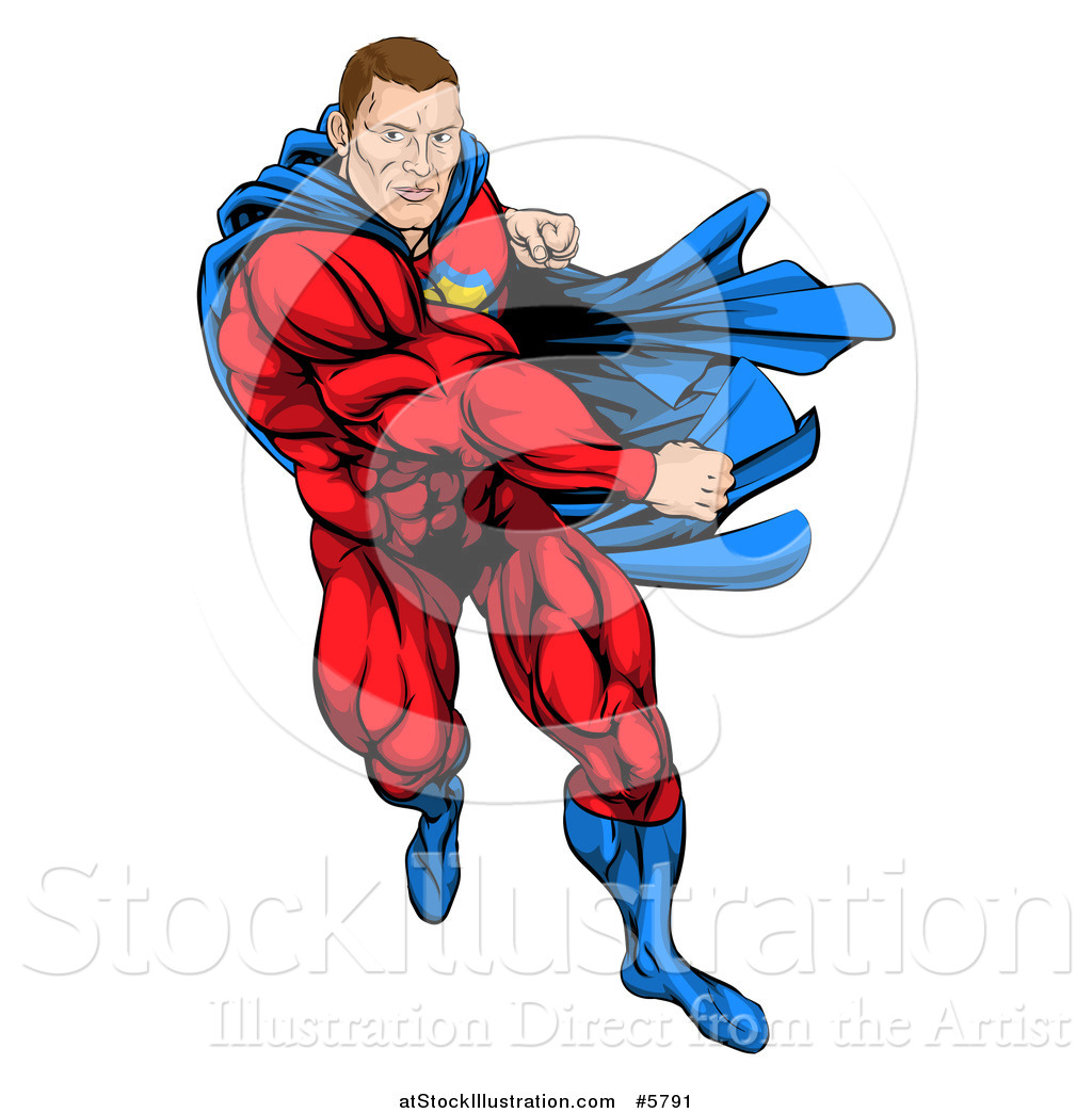 Vector Illustration of a Cacuasian Muscular Super Hero Man Running and ...