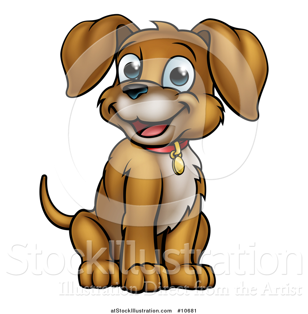 Vector Illustration of a Cartoon Happy Puppy Dog Sitting by ...