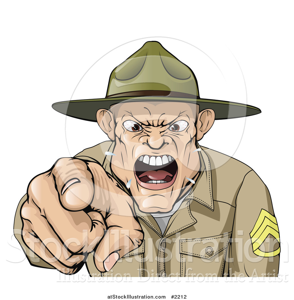 Vector Illustration of a Drill Sargent Spitting As He Shouts by ...