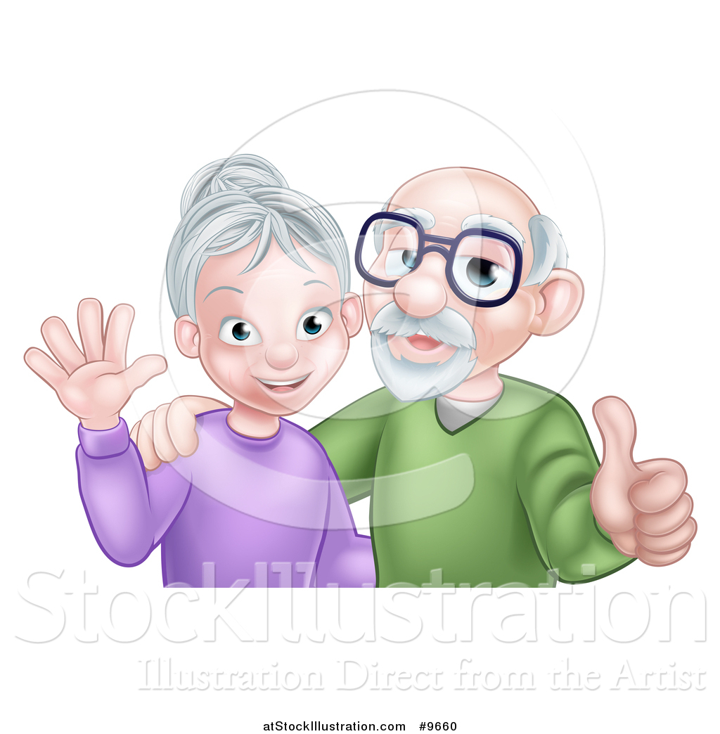 Vector Illustration of a Happy Caucasian Senior Couple Waving and ...