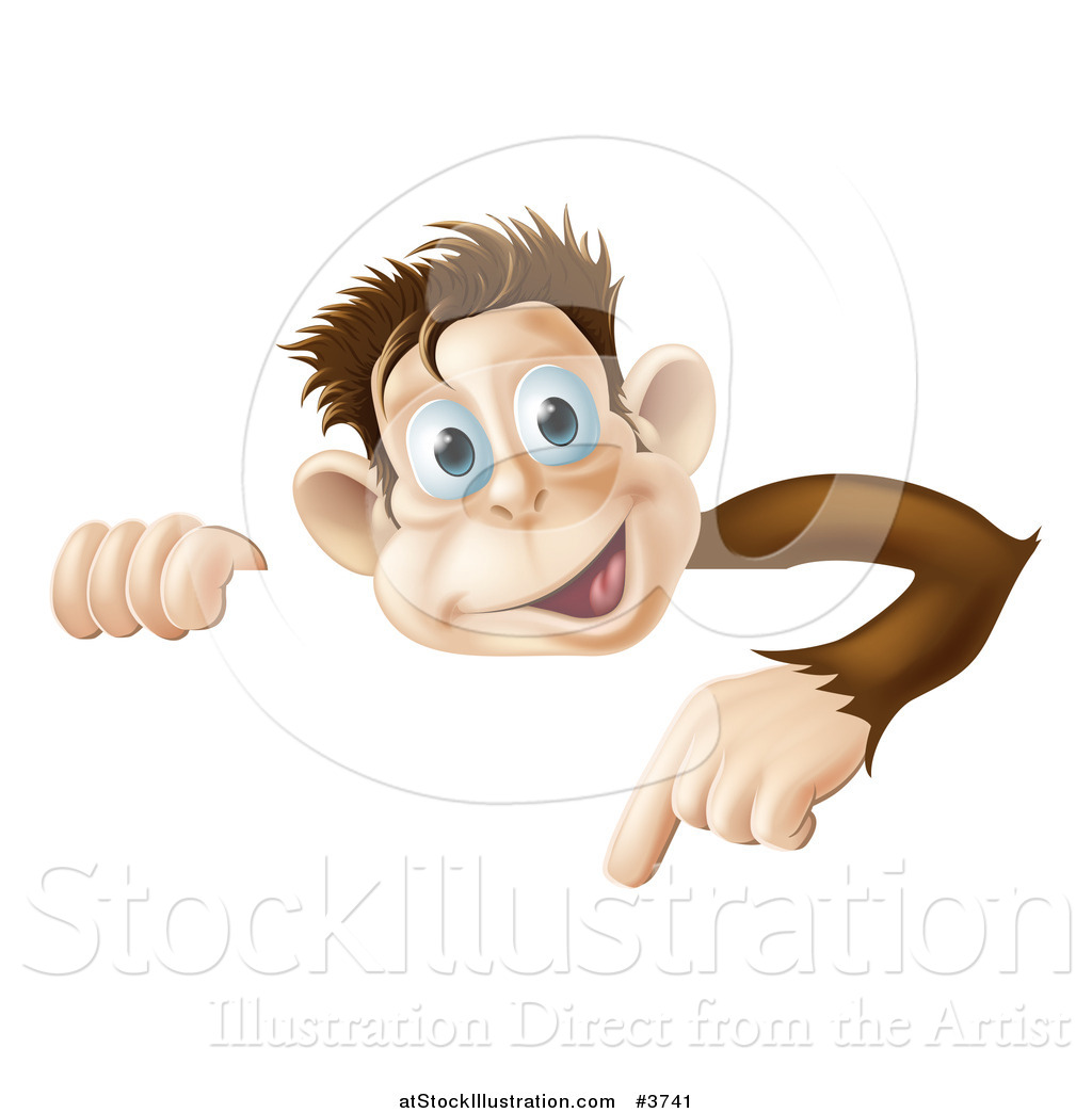 Vector Illustration of a Happy Monkey Pointing down at a Sign by ...