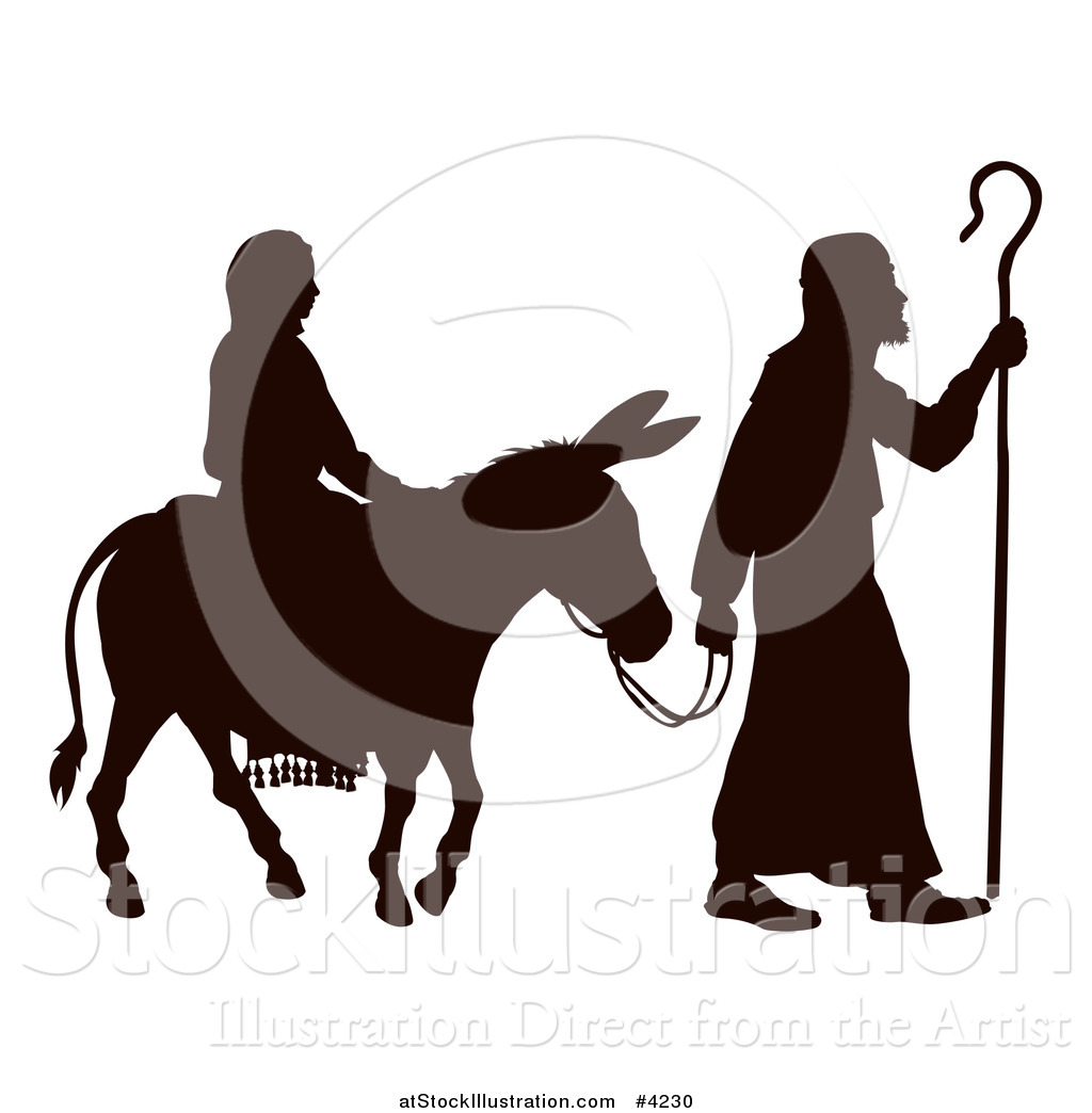 Vector Illustration of a Silhouette of Mary and Joseph with a Donkey ...