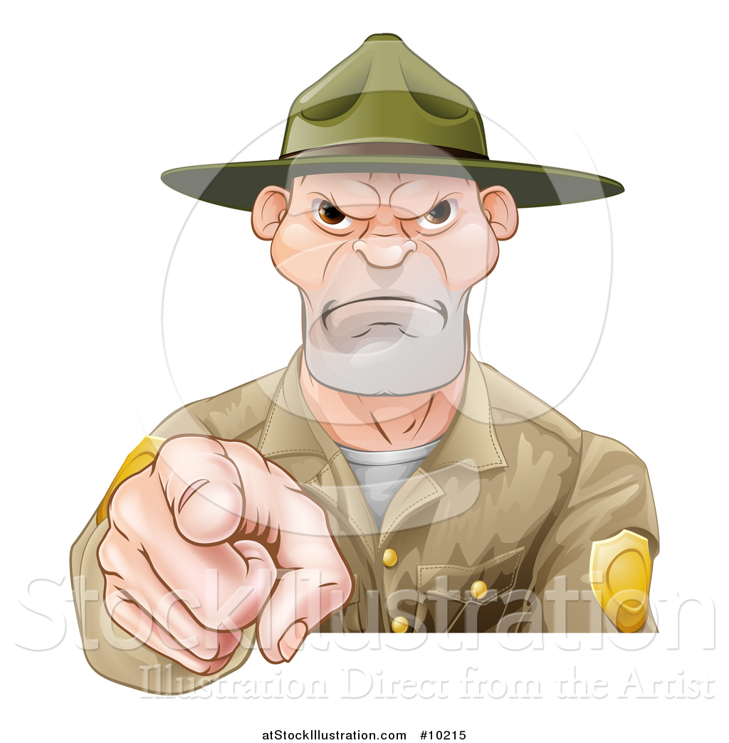 Vector Illustration of a Tough White Male Forest Ranger Pointing ...