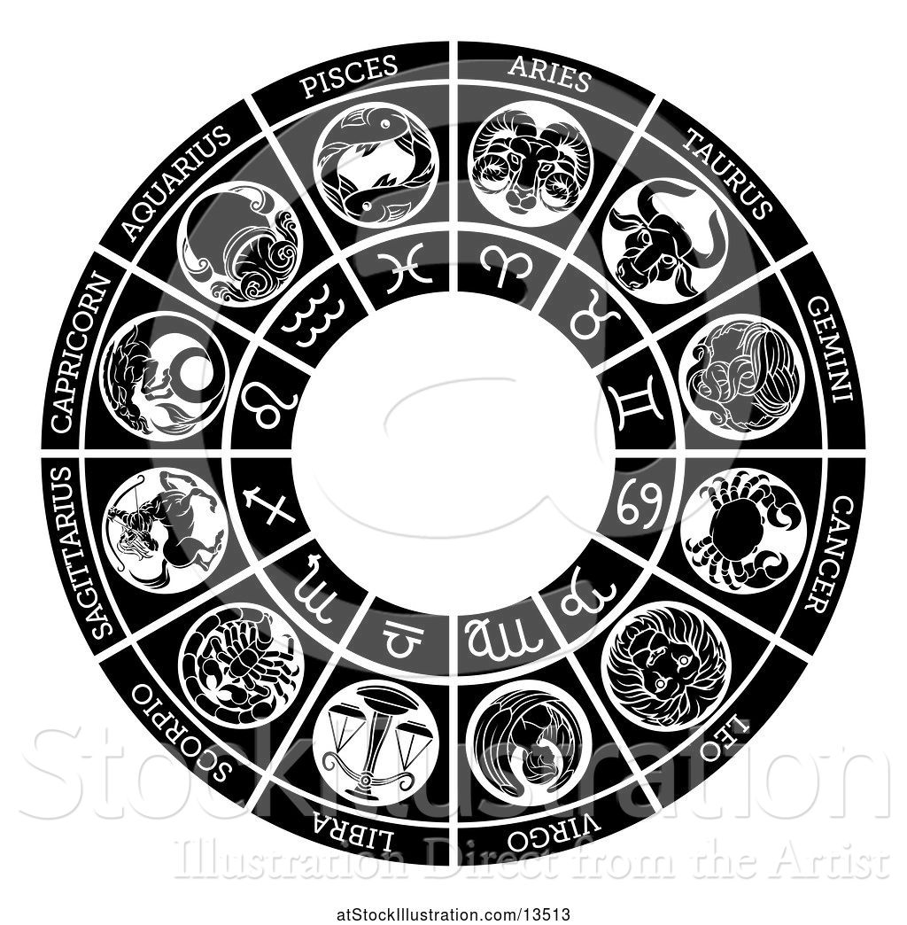 Vector Illustration of Black and White Horoscope Zodiac Astrology ...