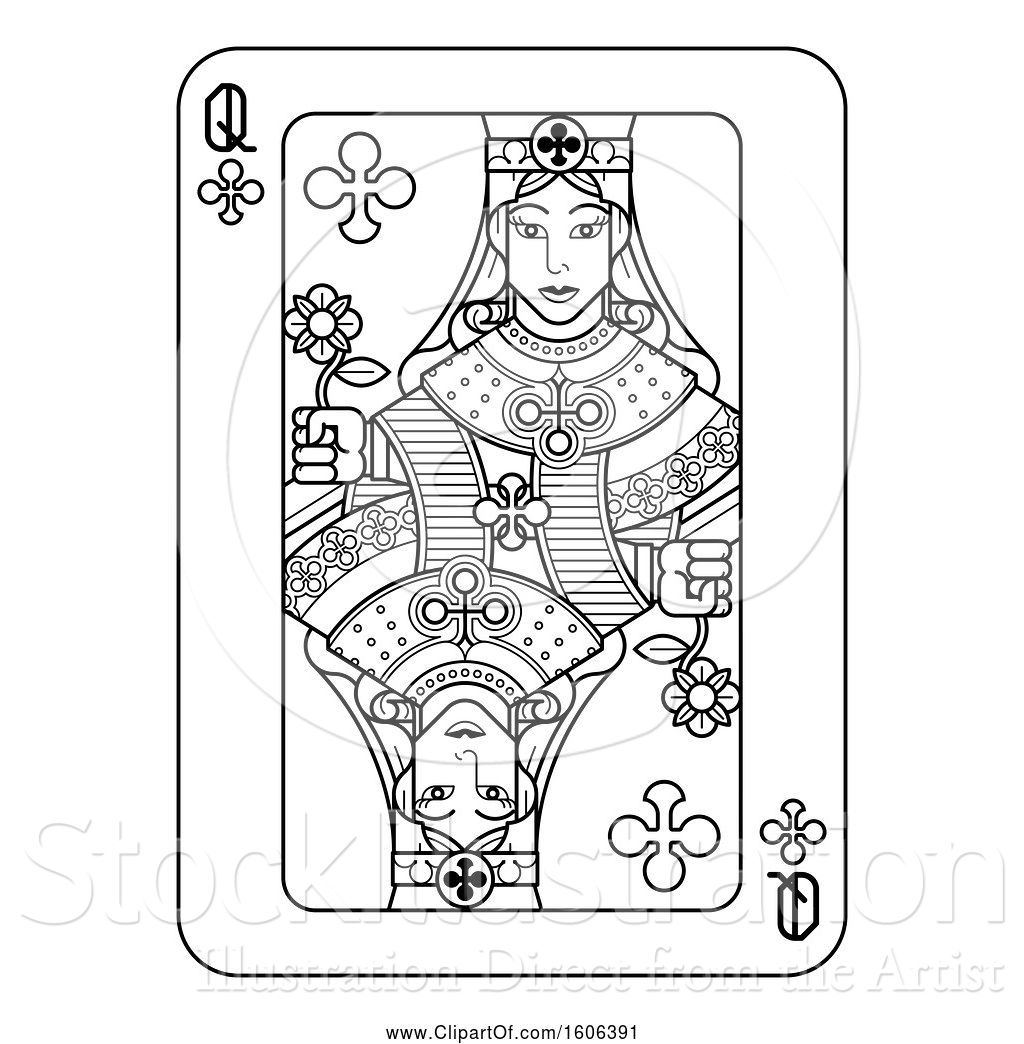 Vector Illustration of Black and White Queen of Clubs Playing Card by ...