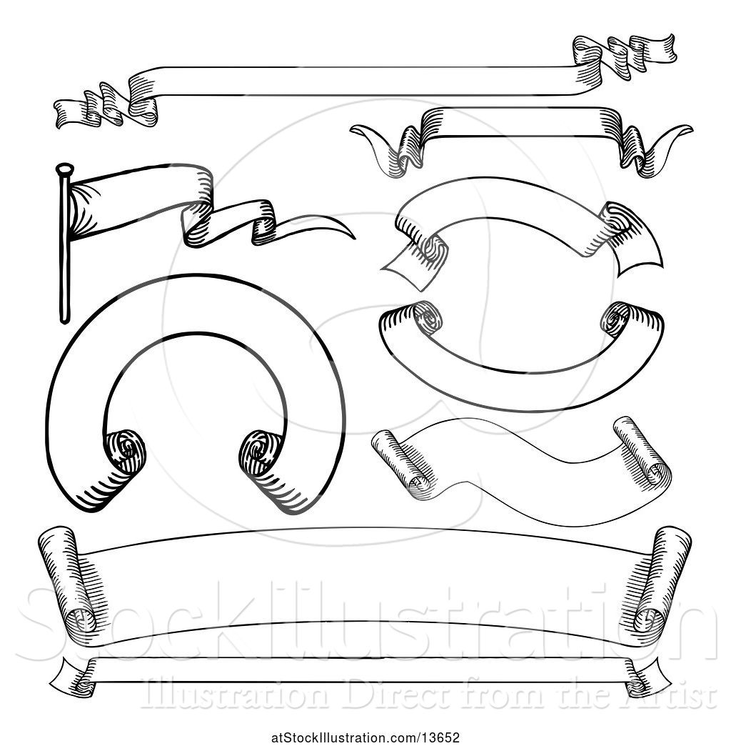 Vector Illustration Of Black And White Vintage Scroll And Banner Design