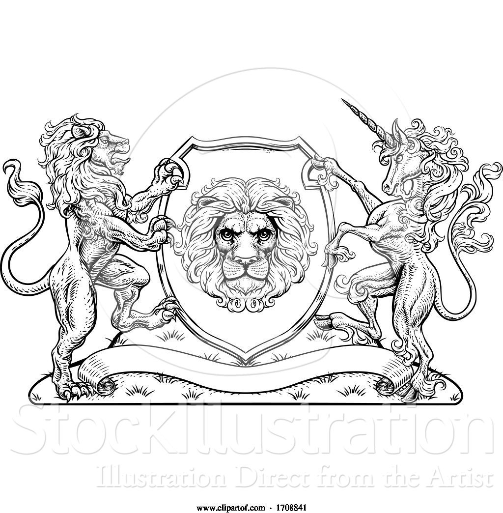 Vector Illustration of Coat of Arms Unicorn Lion Crest Shield Family ...