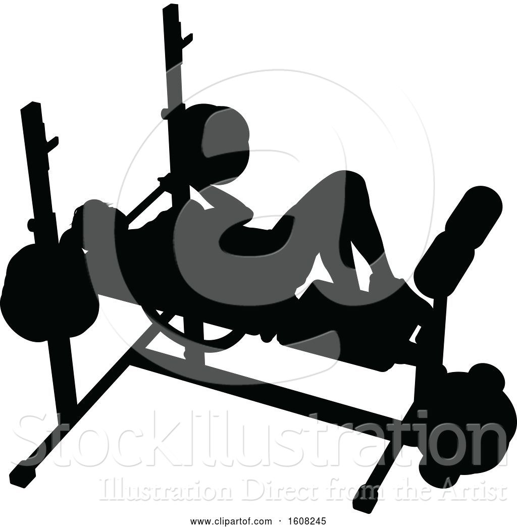 Vector Illustration of Silhouetted Lady Working out on a Bench Press by ...
