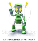 Illustration of a 3d Green Robot Character Holding a Hand up to Stop by AtStockIllustration