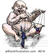 Illustration of a Baby Playing with His Parents on Strings like Puppets by AtStockIllustration