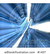 Illustration of a Background of Blue Pipes and Bright White Lights in a Tunnel by AtStockIllustration