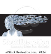 Illustration of a Blue Metallic Futuristic Woman in Profile with Her Hair Flowing in the Breeze Behind Her by AtStockIllustration