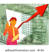 Illustration of a Business Woman Standing over a Presentation Graph and Green by AtStockIllustration