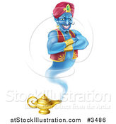 Illustration of a Genie Emerging from His Lamp by AtStockIllustration