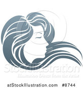 Illustration of a Gradient Beatiful Woman's Face in Profile, with Long Hair Waving in the Wind by AtStockIllustration